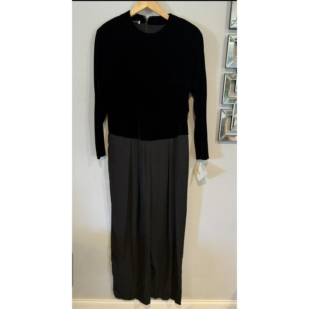 Vintage Anne Klein II Black Evening Jumpsuit‎ NWT Size 14 Neiman Marcus $320